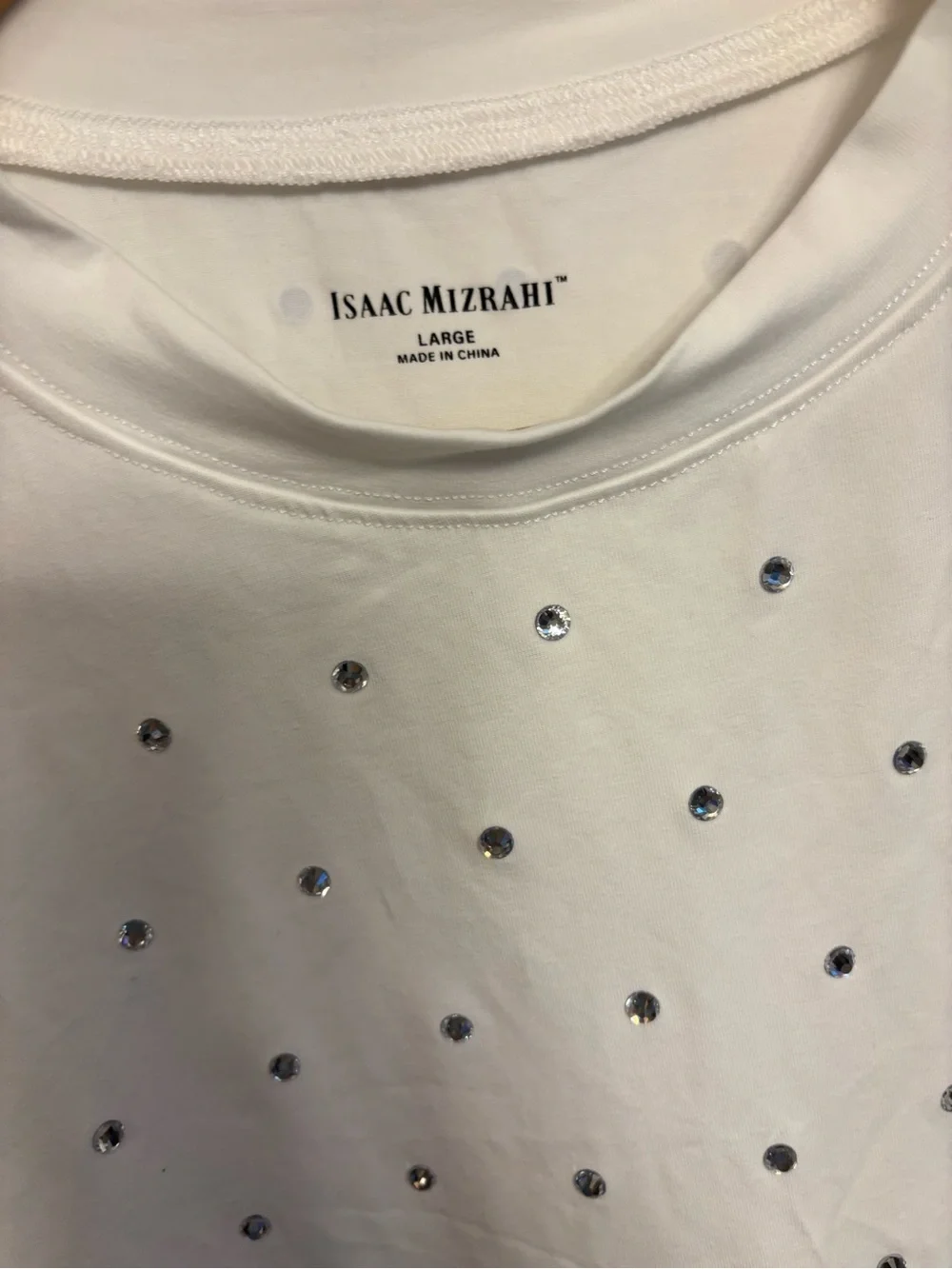 Isaac Mizrahi Rhinestone White Short-Sleeve Tee MSRP $178